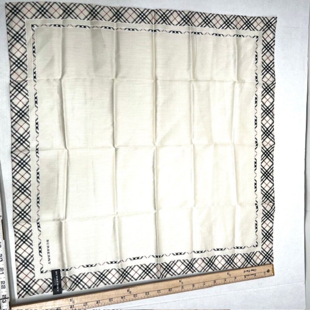 New Tag Men/Women Burberrys Miniscarf/handker 23"Cotton/Silk Beige Gray Nova(10 - Picture 6 of 9